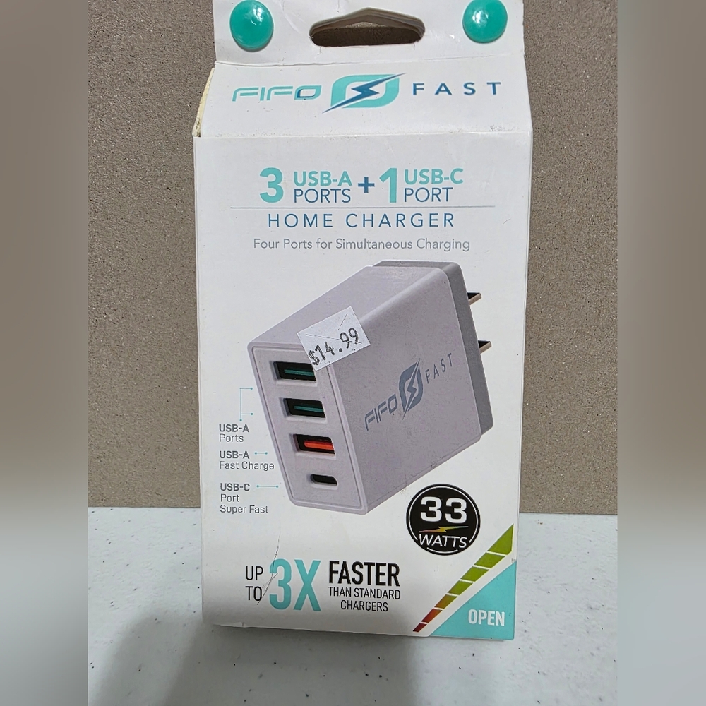 Fast Gray USB Charger with 3 USB-A and 1 USB-C Ports
